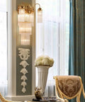 Luxe Copper Crystal Wall Sconce With Vintage Glass Rod Accent For Bedroom Entryway And Living Room Featuring Quick Install Kit, elegant design on wall.