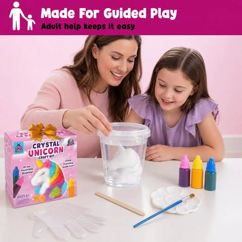 Grow Your Own Unicorn Crystal With This Hands On STEM Kit For Kids Ages 8 12 A Fun Screen Free Science Craft That Merges Science And Art Perfect Birthday Gift Or Summer Vacation Activity For Curious Young Makers. Adult and child with unicorn crystal STEM kit