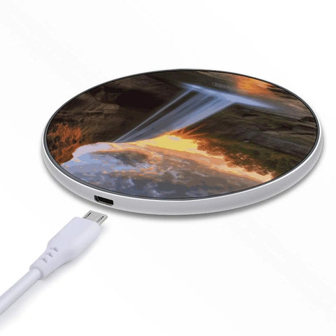 10W Fast Wireless Charger Pad Ultra Slim Portable Charging Station For Phone with scenic design, 3.9 inches wide