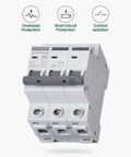 Three Pole DIN Rail Mount Circuit Breaker 20 Amp 480V AC Miniature Breaker With Thermal Magnetic Trip front view