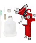 Lightweight Aluminum Pneumatic Paint Sprayer With Mixing Cup For Vehicles And Home Projects, red spray gun with accessories.