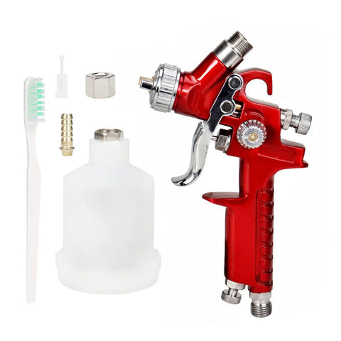 Lightweight Aluminum Pneumatic Paint Sprayer With Mixing Cup For Vehicles And Home Projects, red spray gun with accessories.