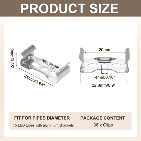 T5 Clip Bracket Hanger for LED Fluorescent Tubes Tube Holder Clamps for Aluminum Channel Fixtures with dimensions and details