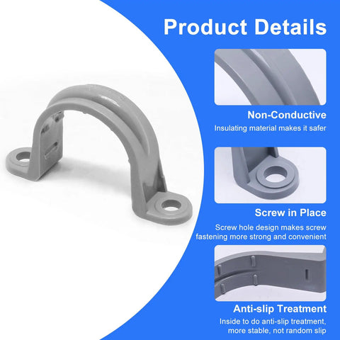 Killer One Inch Pvc Pipe Straps With Two Holes Rock Solid Conduit Clamps And Plastic Pipe Supports In Grey Color, showing a single clamp with screw holes.