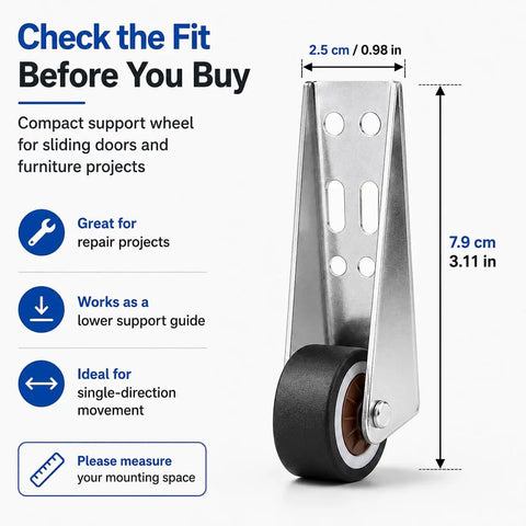 Dead Nuts Heavy Duty Vertical Track Roller Wheels With Quiet Rubber Casters And Zero Wobble Glide For Smooth Barn Doors Cabinets Closets And Home Workshop Builds support wheel for sliding doors with compact metal frame and rubber wheel.