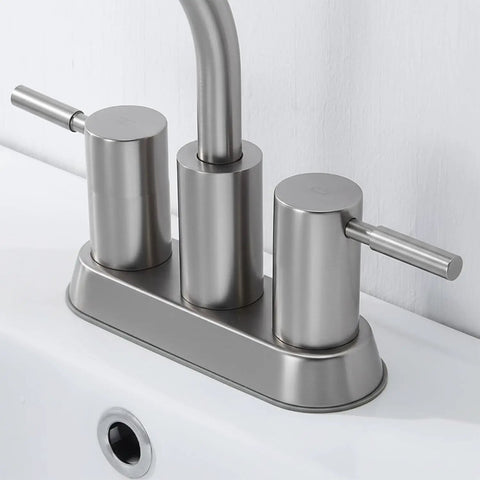 Brushed Nickel 2-Handle Centerset Bathroom Faucet With 360 Degree Swivel High Arc Spout Including Pop Up Drain And Water Hoses