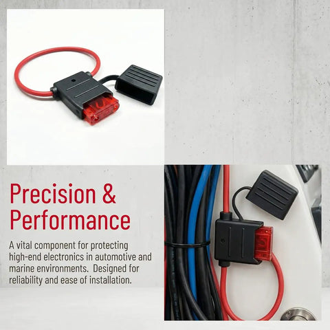 Snag This Badass 2 Pack of 10 Gauge 12 Volt Inline Fuse Holders Featuring 50 Amp ATC ATO Blade Fuses 11 Inch Heavy Duty Waterproof Design Built Tough For Cars Trucks Boats And Motorcycles Black Color, showing fuse holder with wiring.