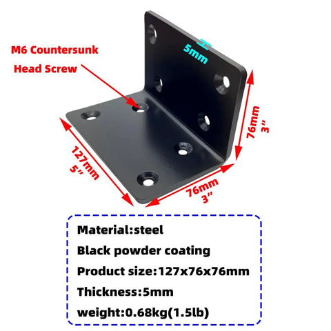 Built Different Rock Solid Heavy Duty L Brackets Black Steel Corner Supports Two Pack For Countertops And Wood Furniture Shelving With Thick 5mm Pro Grade Mounting Hardware, 127x76x76mm.