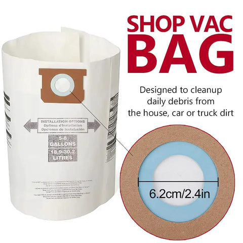5-8 Gallon Shop Vac Bags Type E And Type H Compatible With Most 5 To 8 Gallon Wet Dry Vacuums, close-up of bag opening