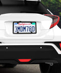 Rear view of car with Anti Theft Stainless Steel License Plate Screws Set With Matte Caps And Locking Bolts For Front And Rear Car Tag Mounts Rustproof 304 Stainless M6 One Quarter Inch Includes Nuts Inserts And Rattle Proof Pads installed.