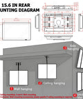 15.6 Inch rear mounting diagram for Top Shelf 15.6 Inch Wall Mount Digital Advertising Media Player Display with installation options.