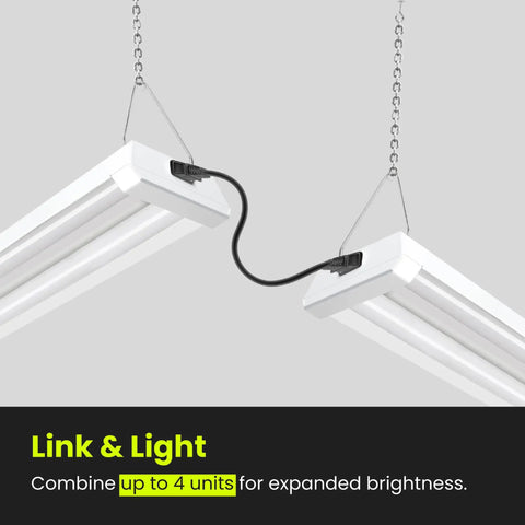 4 Foot LED Shop Light With Dual Lamps For Garages And Workshops Delivers 4500 Lumens Of Bright 4000K Cool White Bright As Day While Saving Energy At 45W And Long Lasting With Flush Mount Or Hanging Mount For Basements And Workspaces