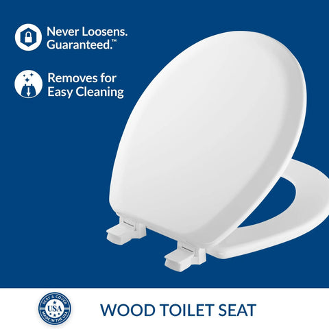 Heavy Duty Wood Toilet Seat With Quick Release Hinges For Easy Cleaning, Tight Bolts That Never Loosen, Never Wobbles, Made In USA