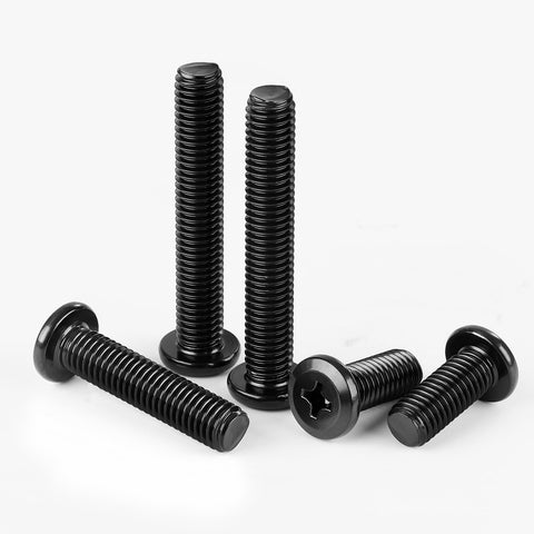 Heavy Duty M4X10MM Flat Head Machine Screws With Black Oxide Coating And Phillips Drive for furniture assembly, showing five stainless steel screws.