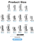 Product size chart for Electronics Micro Screws Kit With 800 Pieces Pro Grade Nickel Plated Carbon Steel Phillips Pan Head Screws