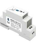 Front view of Din Rail Slim 5V Power Supply 15W 2.4A Plug And Play Switching Adapter for Control Panels, Input 100-240VAC, Output 5VDC