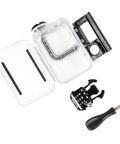 Open Waterproof Dive Case For Action 5 Pro, Action 5, 4, And 3 Cameras, showing rugged submersible housing and accessories