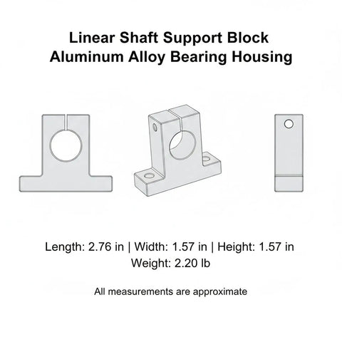 Rock Solid Aluminum Linear Shaft Support Block And Bearing Housing For Cnc Machine and Automation Setup, measuring 2.76 x 1.57 x 1.57 inches.
