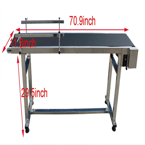 Heavy Duty 110V PVC Belt Conveyor Built Tough With Double Guardrails, 70.9 Inch Long Belt, 11.8 Inch Wide