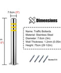 Tough As Nails Heavy Duty Security Bollard Posts 2 Pack 304 Stainless Steel Traffic Delineators With Bright Reflective Strips For Driveways Warehouses And Garages, 3 inch diameter and 29.5 inch height.