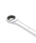 Close-up of a 14mm Hard Working 6 Piece Metric Double Box End Ratcheting Wrench Set With Universal Spline Heads And Slick Chrome Vanadium Finish.