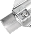 Close-up of the Universal Steel Coping Foot For Jig Saws showing plated steel design and attaching screw details for woodworking.