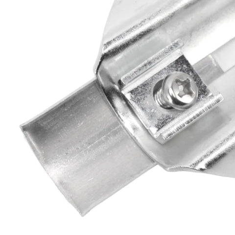 Close-up of the Universal Steel Coping Foot For Jig Saws showing plated steel design and attaching screw details for woodworking.