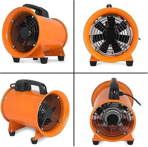 Badass Portable Fume Extractor With 220V High Velocity Industrial Blower For Garages And Workshops Plus Flexible PVC Duct To Straight Up Kick Serious Smoke Out Of Any Heavy Duty Commercial Space Fast, orange, compact blower fan.