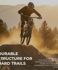 Mountain biking on rough terrain with Beefy 35 MTB Handlebar With 800mm Width And 38mm Rise 35mm Clamp Aluminum Alloy Chrome Finish.