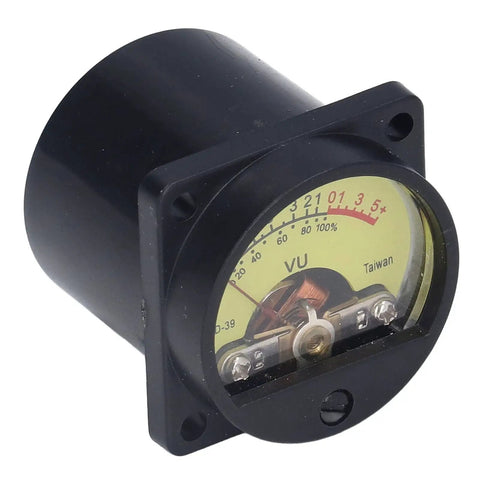 Analog VU Meter With Backlight For Amps A Compact VU Level Gauge On Durable Plastic Iron Panel Ready To Tackle Vibration And Static Easy Readout For Accurate Sound And Noise Measurement, black round panel view