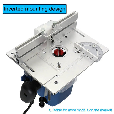 Pro Shop Quality Aluminum Router Table Insert Plate With Smooth Glide Lift Lever And Rock Solid Surface Mount Design For Heavy Duty Woodworking Trimming And Carving, top view with inverted mounting design.