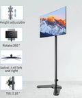 Tall Floor Monitor Mount With Extra Long 47 Inch Pole For Free Standing Desk Setup Adjustable Single Arm Fits 13 To 27 Inch Screens Up To 22 Lbs Easy Height Tilt And Depth Adjust To Cut Eye Strain shown with height and tilt adjustments.