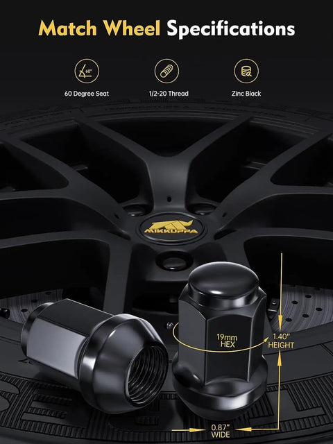 1/2-20 Lug Nuts For Jeep Wrangler JK 1987-2018 Liberty 2002-2012 Grand Cherokee 1993-2010 Black Closed End Solid Lug Nuts