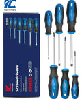 Magnetic Tip Screwdriver Set 6 Pack With Phillips And Flat Bits Cushioned Grip Handles Heat Treated CR-V Steel Displayed in Box