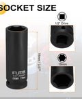 Heavy Duty 1/2 Inch Drive Deep Impact Socket Set Featuring a Massive 19mm Metric Size With A Long 5 Inch Extension Bar And Ratchet Wrench For Tightening Heavy Hex Bolts And Nuts Smoothly, 19mm CR-MO socket
