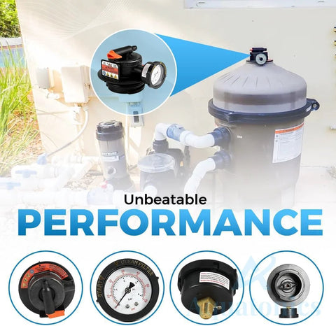 Aquatonics DEX2420MAR2 manual air relief valve with gauge and O-rings for Hayward pool filter system