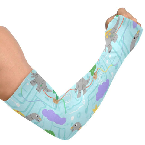 Dope Dinosaur Print UV Arm Sleeves With Anti Slip Ice Silk Cooling Covers, unisex fit, stretch material, ideal for outdoor activities.
