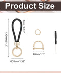 Braided Rope Leather Keychain With Rotatable D Ring And Zinc Alloy Screwdriver For Keys Bags And Wallets Black Gold Pack Of 1 size chart and components
