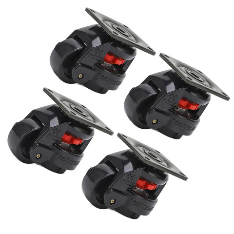 Built Different Heavy Duty Level Adjustable Roller Casters, 1100 Lb Capacity Machine Movers And Work Table Gliders, four black rollers with plates.