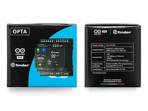 Opta WiFi Industrial IoT Controller With Modbus, Digital I O, Analog Inputs, And Cloud Ready Remote Monitoring package front and back