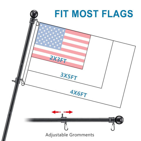 Five Foot Stainless Steel Outdoor Flag Pole Kit Built To Last With Heavy Duty Feel Tangle Free 360 Degree Rotating Rings Dual Angle Bracket For Grommet Flags Banners Garden Flags For Porch Yard Garage Balcony Black