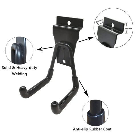 Black Slatwall Hooks And Hangers Set, 8 Pack, heavy-duty with anti-slip rubber coat and solid welding, for garage organization
