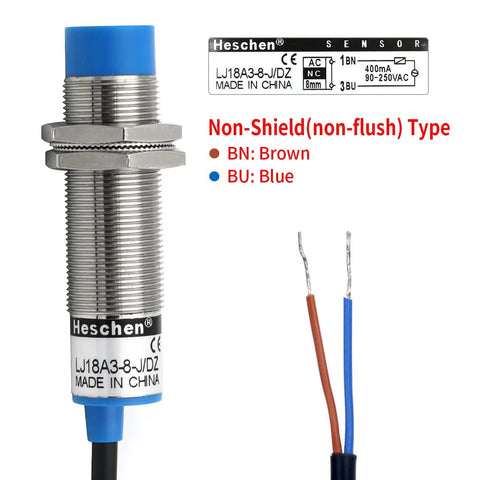 M18 Inductive Proximity Sensor Switch Non Shield Type LJ18A3-8-J/DZ close-up view, 8mm sensing range, for industrial metal detection