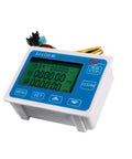 Digital LCD Water Flow Controller System With Hall Effect Flow Meter One Half Inch Connections And Normally Closed Solenoid Valve Plus 24 Volt Power, front view