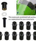 Heavy Duty Motorcycle Windshield Bolt Kit 10 Pack Black Aluminum Alloy Screws, featuring anti-corrosion design and replacement components.