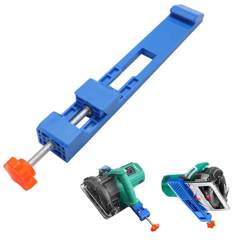 Beast Mode Adjustable Base Guide For Electric Circular Saws And Track Rail Saws, blue base clamp, attached to circular saws