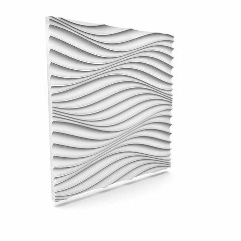 Wind Seamless 3D Wall Panels White Pack Of 6 Tiles, side view of one textured tile showing wave pattern.