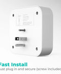 Back view of Smart Tap Mini 2-Pack 4-Outlet Wall Mounted Plug Adapter with mounting screws, showcasing fast installation.