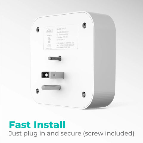 Back view of Smart Tap Mini 2-Pack 4-Outlet Wall Mounted Plug Adapter with mounting screws, showcasing fast installation.