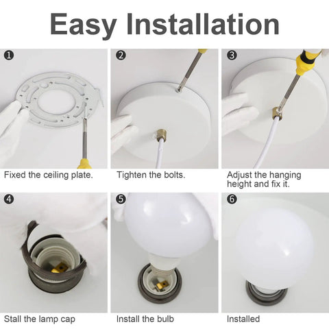 Step-by-step easy installation of Dome Pendant Light In Rustic White Finish With Farmhouse Industrial Chandeliers Vibe